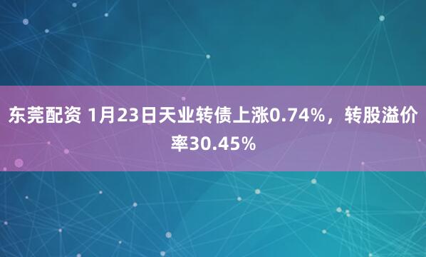 东莞配资 1月23日天业转债上涨0.74%，转股溢价率30.45%